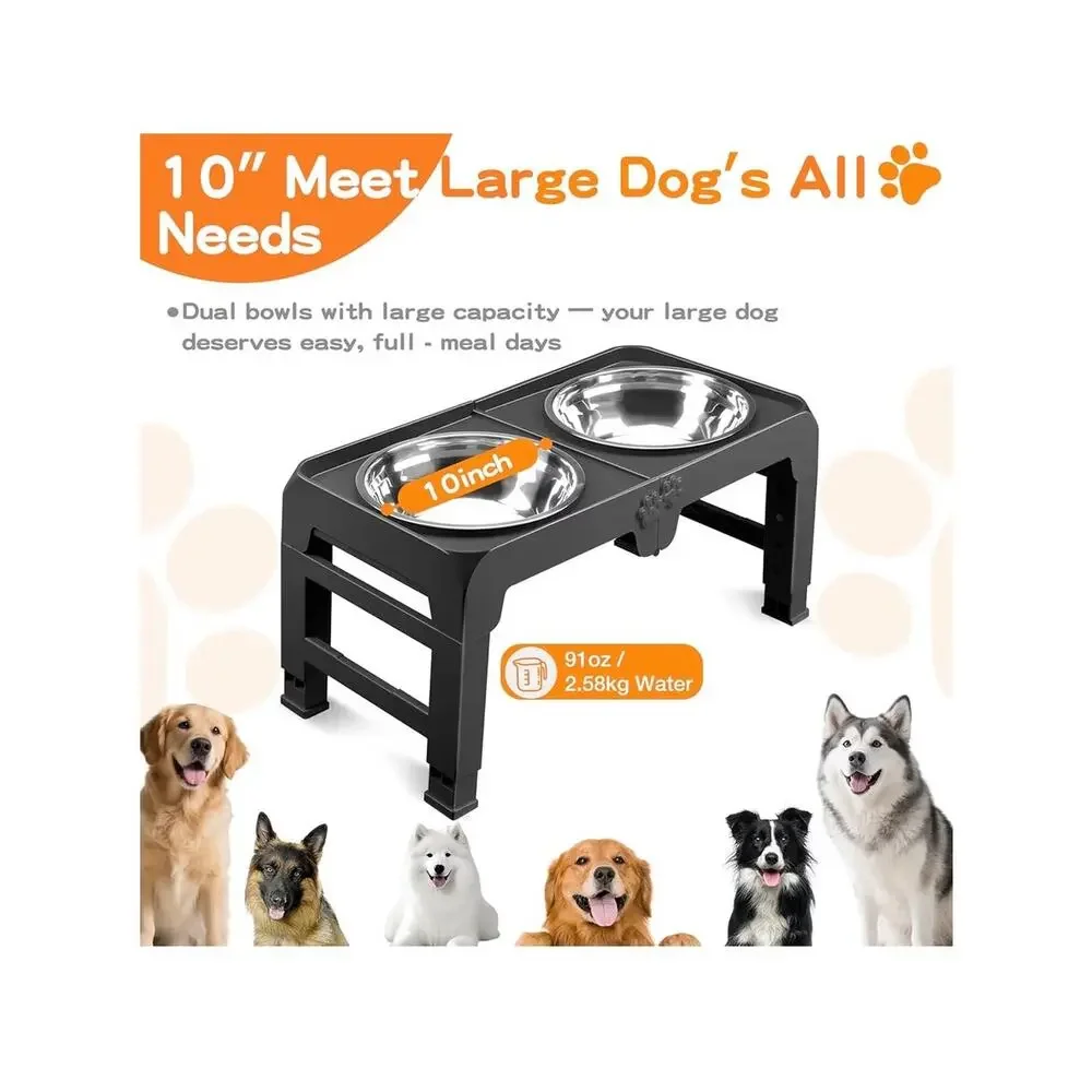 Elevated Dog Bowls for Large Dogs 5 Adjustable Heights Large 10” NIB